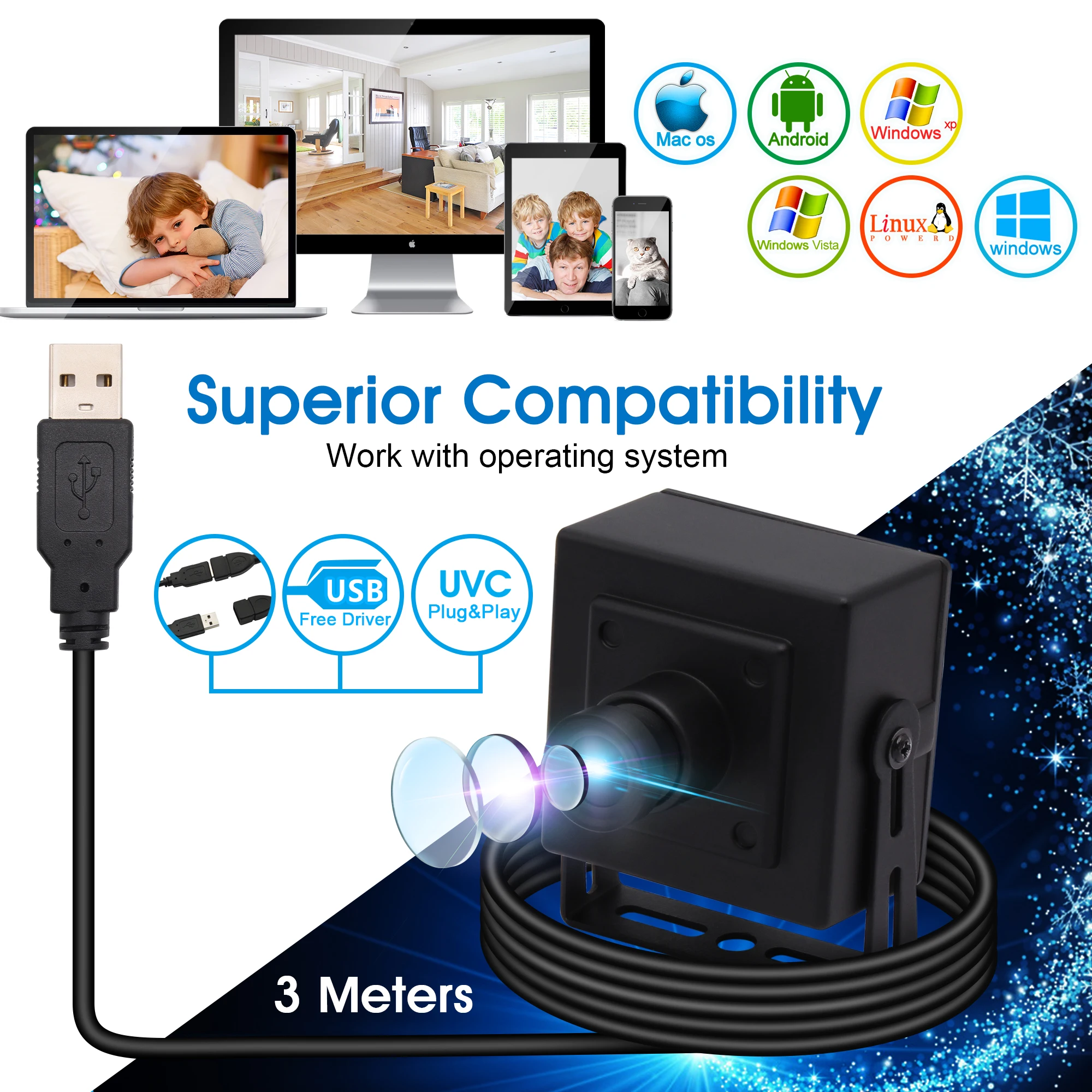 ELP  4K Camera IMX317  High Speed 30fps High Resolution Webcam Web Camera for Laptop PC Live Streaming  Security Video Camera