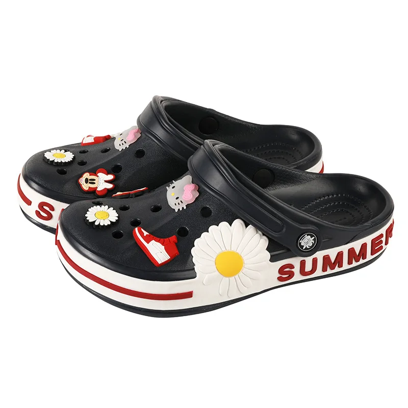 Женские нескользящие сандалии Baotou, черные пляжные сандалии с перфорацией, обувь для отдыха, для лета, 2021