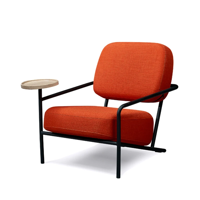 LS-GS009 Simple style modern PU fabric metal frame single seat office sofa with small corner wood small side table top