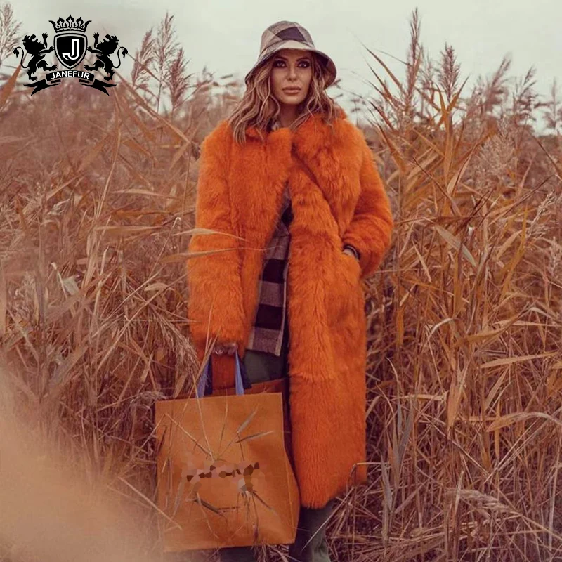 Janefur Plus Size Fur Jackets Women Winter Mongolia Sheep Fur Coat Fashion Fur Coat