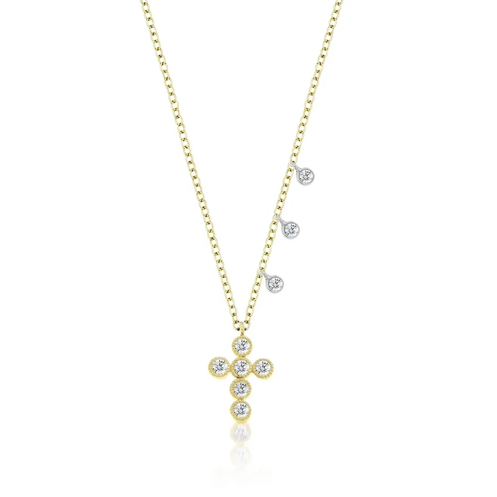 LOZRUNVE Sterling Silver Jewelry Custom Bezel CZ Stone Mini Cross Necklace Choker 925