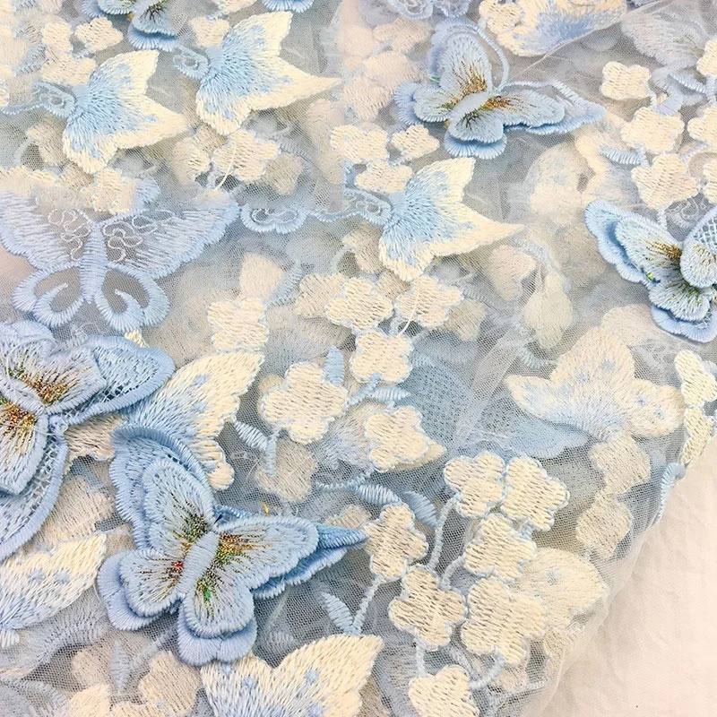 
butterfly high quality milk silk 3d lace fancy wedding dress embroidery fabric 