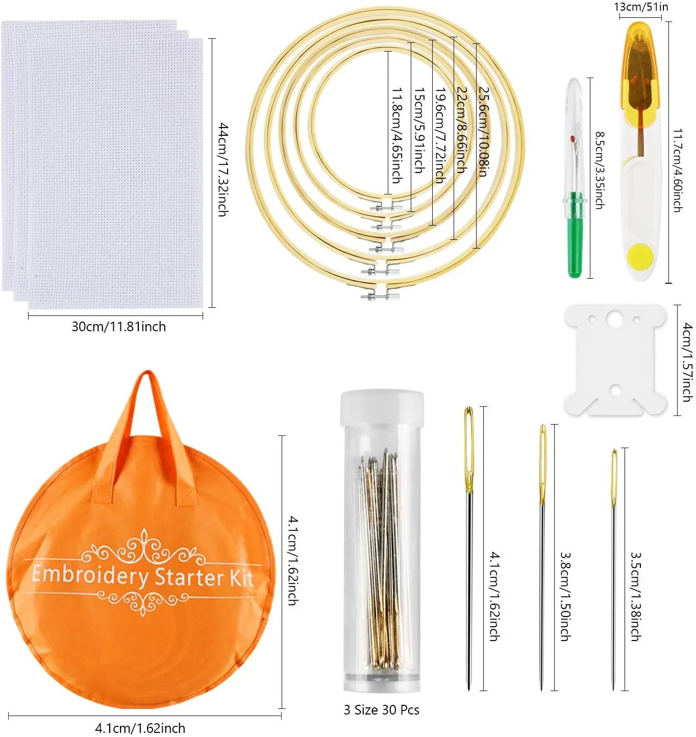 Looen Wholesale 215 PCS DIY Embroidery Starter Kit Bamboo Embroidery Hoops Cross Stitch Tool Kits for Beginners