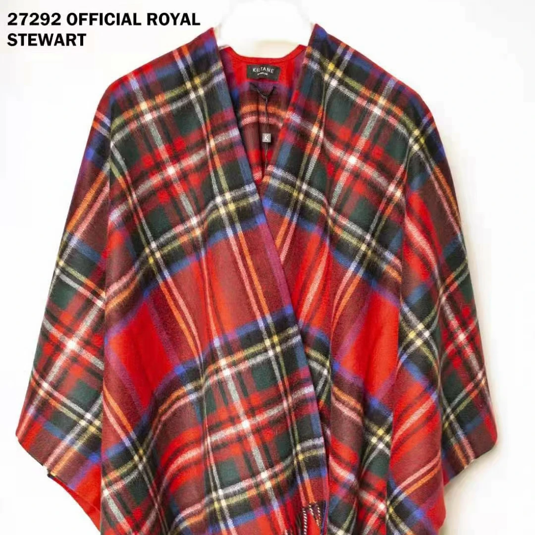 The latest style pure wool plaid scarf cape autumn winter British lady coat