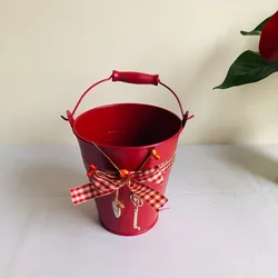 66 351Creative Home Garden Decor Gift Flower Bucket Iron Succulent Plant Pot With Handle Metal Flower Pot with Bowknot
