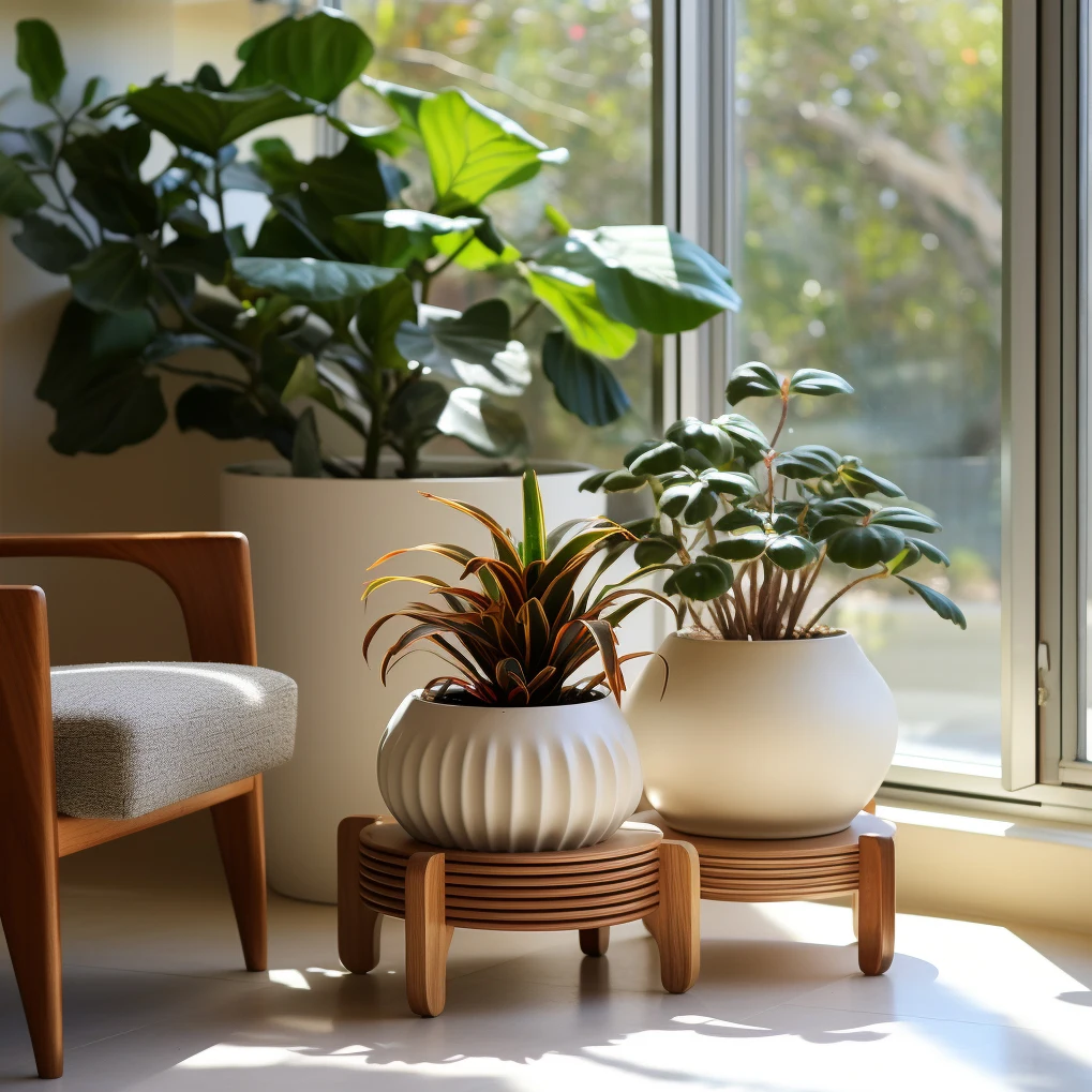 Home Indoor Solid Hardwood Oak & Walnut Wooden Adjustable Plants Stand Flower Pot Holder Wood Flower Rack Custom Wholesale