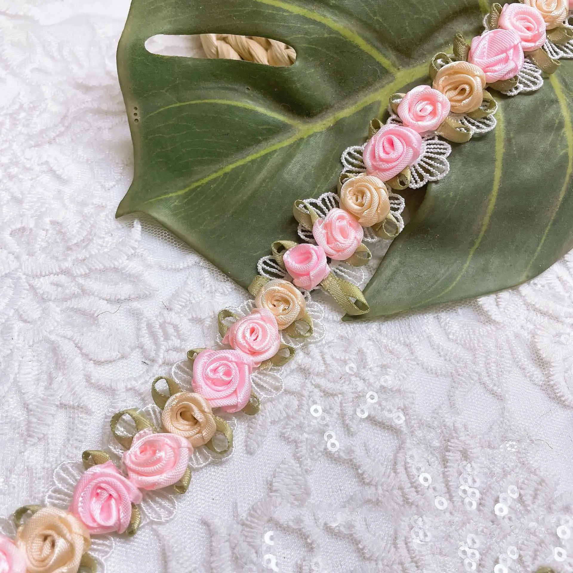 JFL021 Flower Lace Handmade Diy Rose Clothing Accessories embroidery Lace Trim Water Soluble
