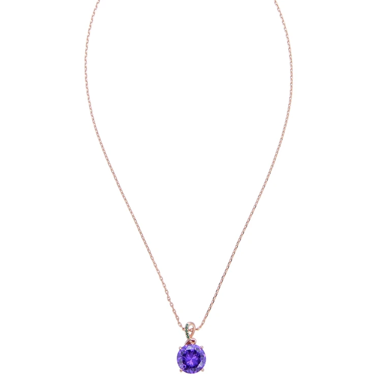 Purple Heart Crystal Stone Pendant Gold Chain Necklace For Women Fashion Jewelry Valentine Day Gift