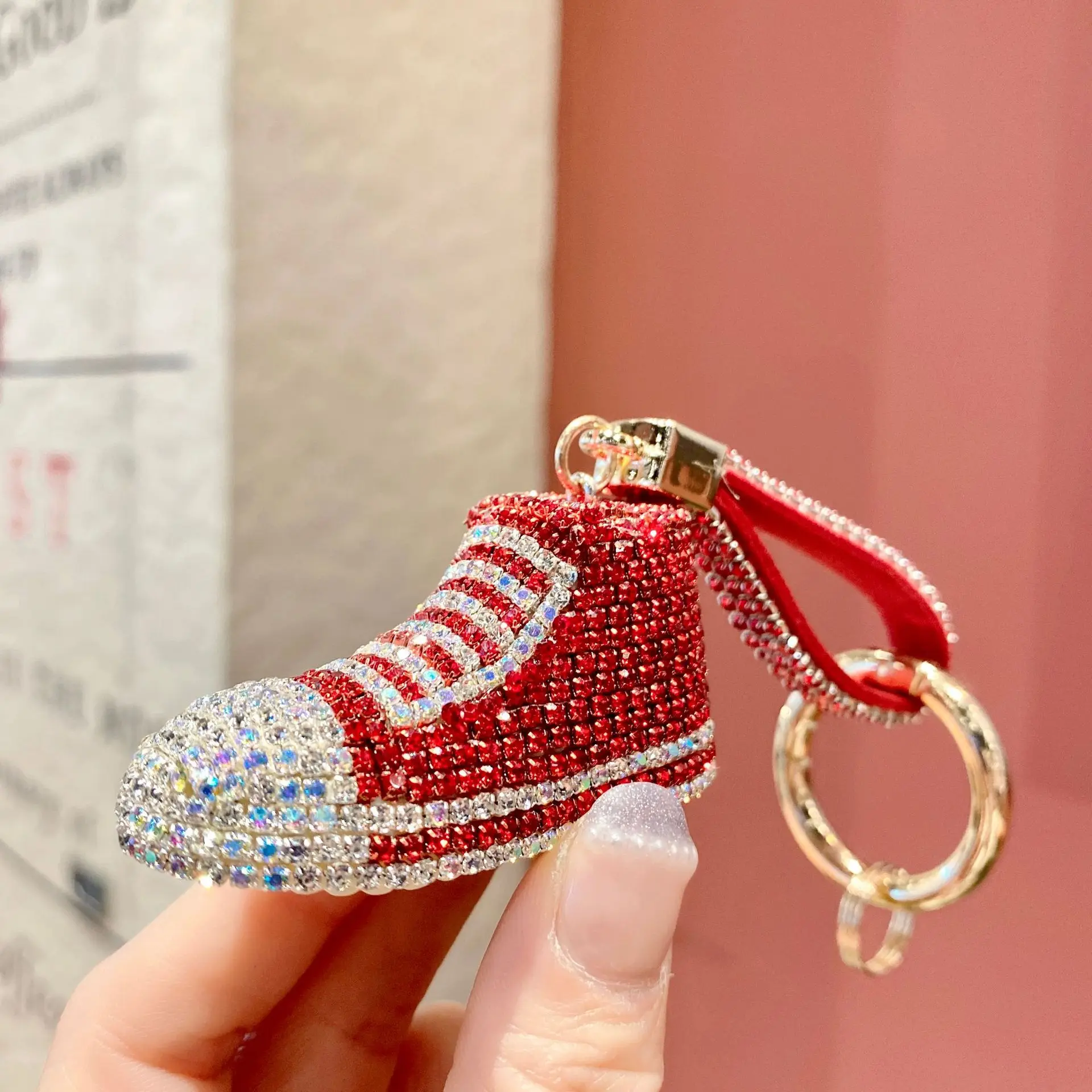 Fashion canvas shoes car key ring cute rhinestone bag pendant sparling bling sneaker keychain