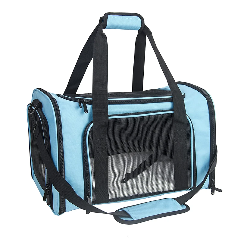 TSA Airline Approved Washable Collapsible Medium Blue Travel Soft Padded Pet Carrier for Small Large Cats Dogs