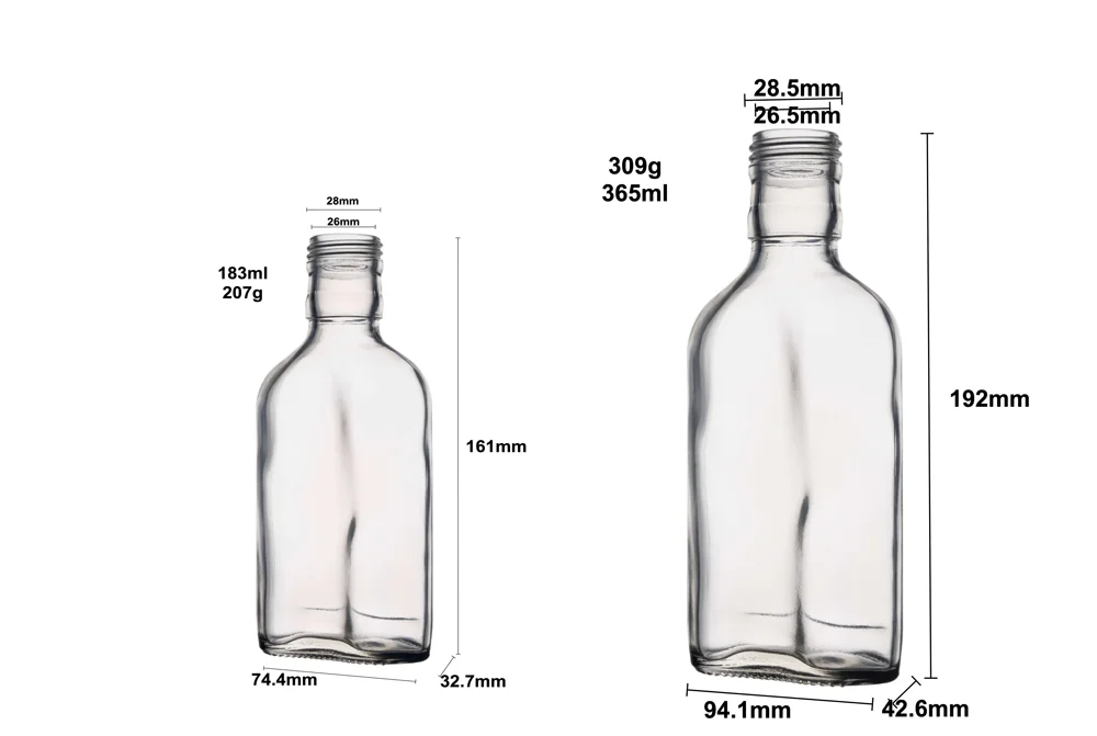 Berlin Packaging Transparent Flat Hip Whiskey Bottle Wholesale Sizes Custom Empty Packing Flask Glass Vodka Juice Bottle