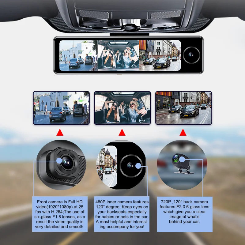 1080 + 720 720P 3Chs запись 4G 11 дюймов IPS зеркальный видеорегистратор с Wi-Fi GPS ADAS автомобильный черный ящик Android 10 0 Прямая трансляция на телефоне