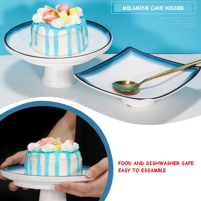 Round Cake Stand Set Blue Melamine Cake Display Stands Dessert Cupcake Display Tray Pie Stand