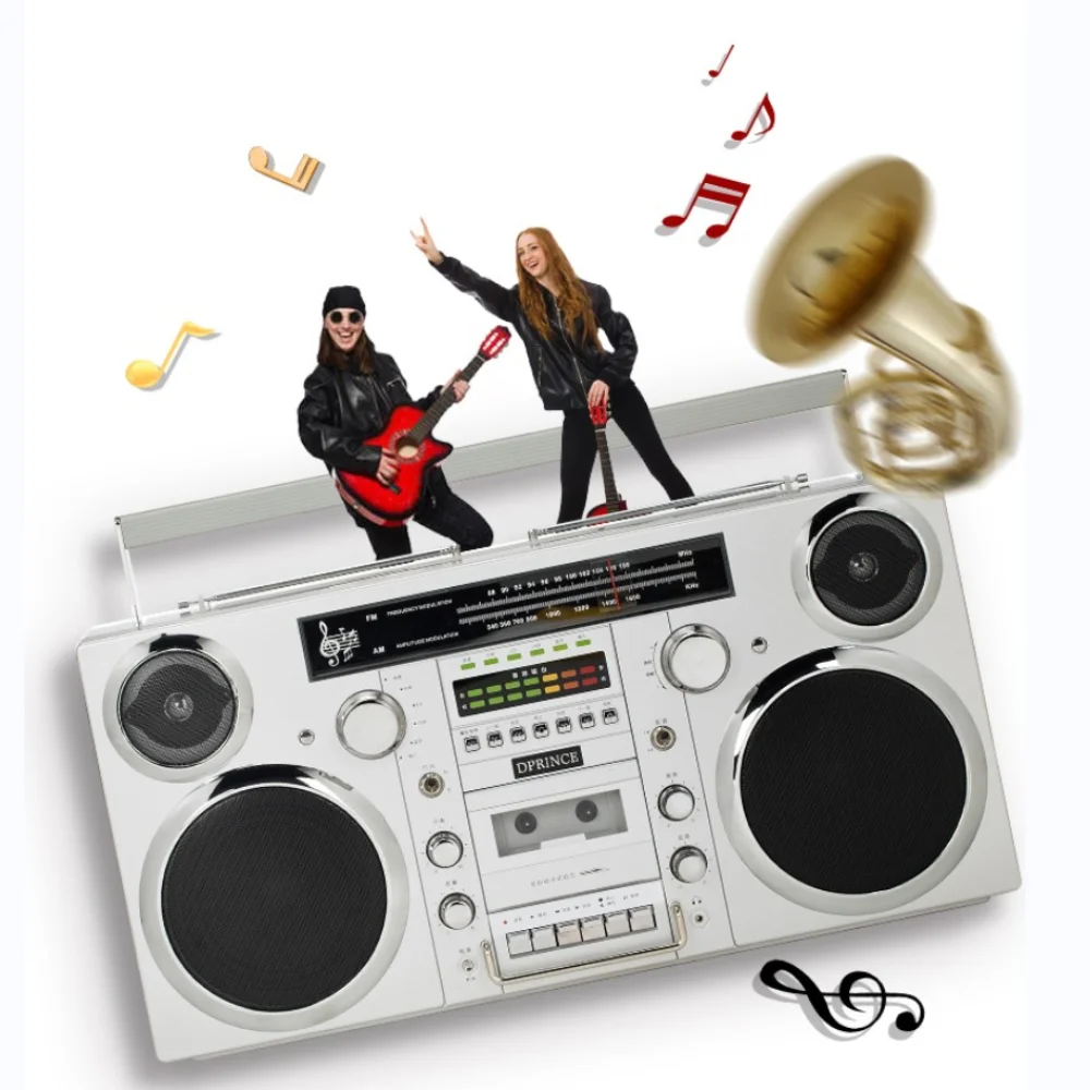 High Quality Authentic 80s Feel CD Boombox With BT USB Cassette Built-in Battery Radio Speaker Boombox