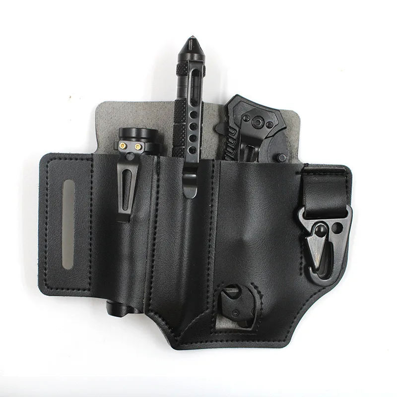 Shenzhen Qingjiang  EDC tool sheath Tactical Multifunctional PU Leather Belt Bags with Chick buckle at stock