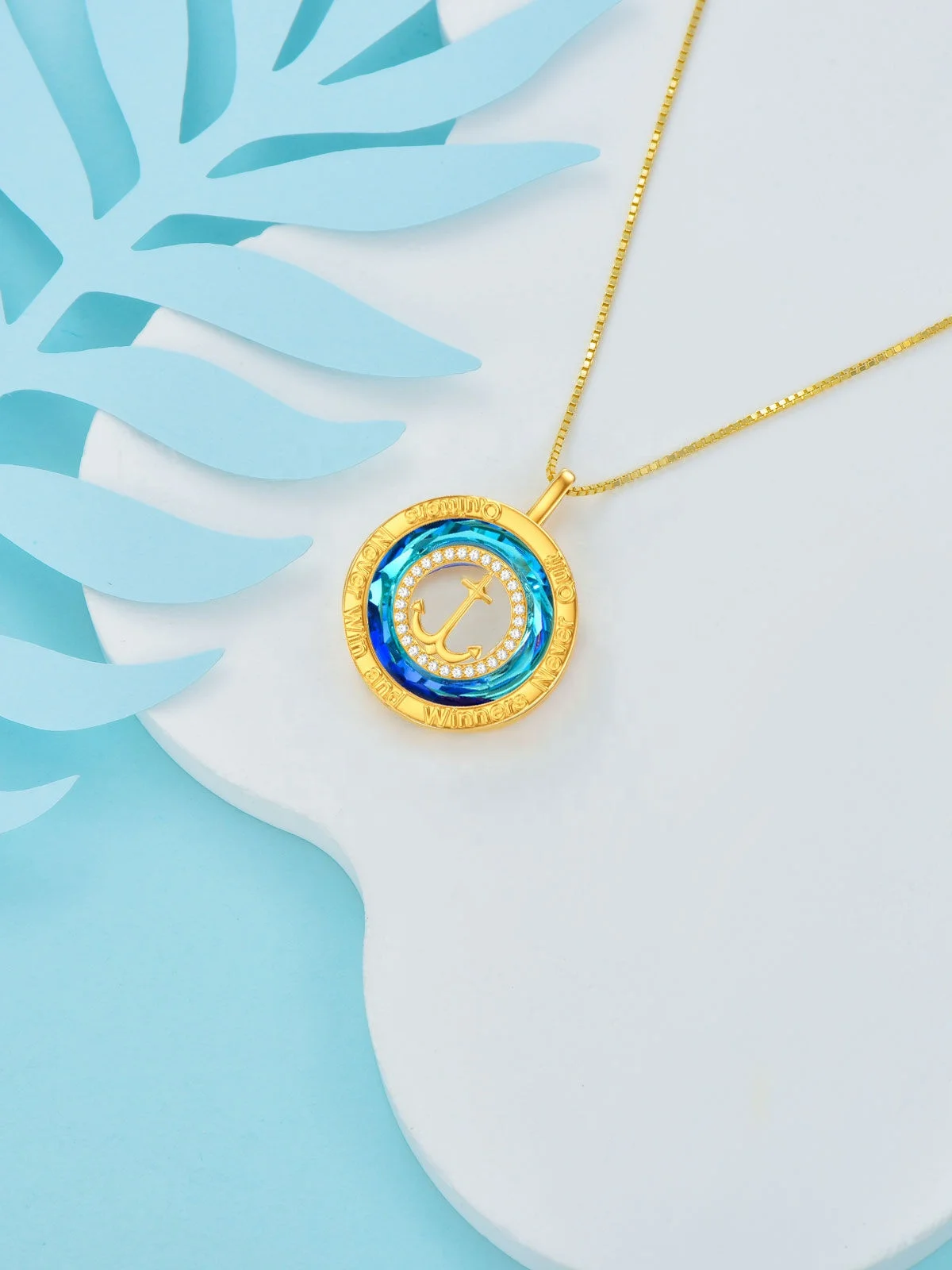 Fashion Jewelry Zircon Crystal 14kGold Plated 925 Sterling Silver Anchor Nautical for nspirational gift Inspiration Necklaces
