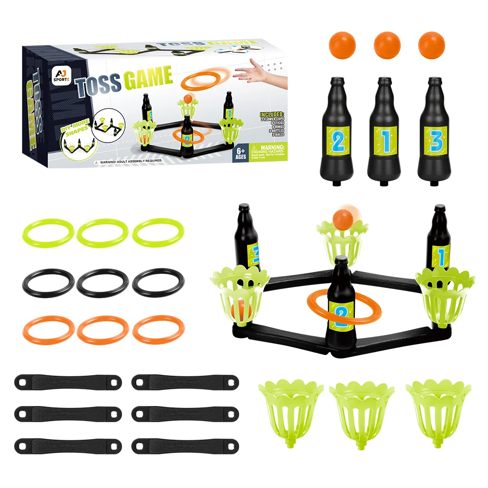 Kids Balls & Ring Toss Game Indoor DIY Shapes Toss toys With Flower cups,Ring,Bottles And Balls For Home Outdoor Play