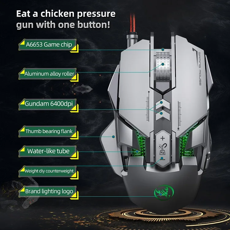 Original 6400 DPI Optical Sensor 7 Independently Buttons USB Professional PC OEM New Wired Gaming Mouse