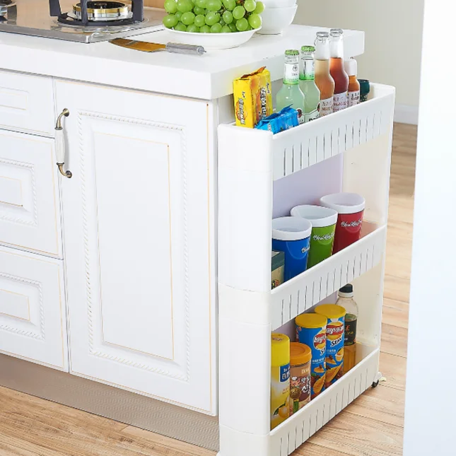 
Slide Out Storage Tower Folding 3 Tier Rolling Castor Trolley Spice Rac 