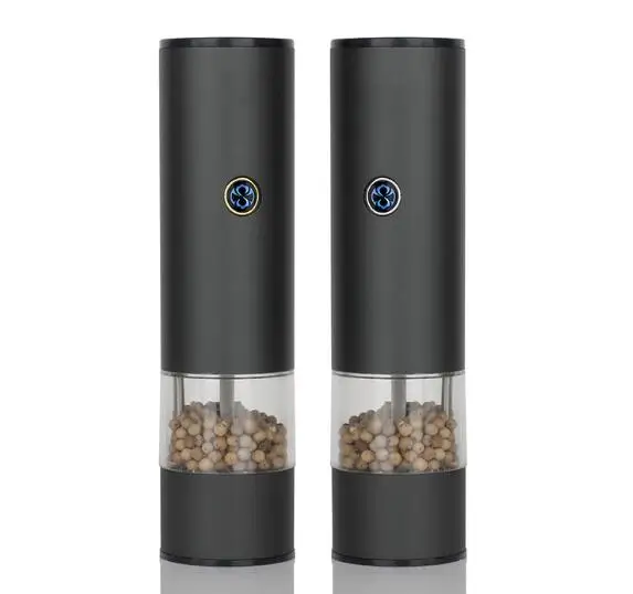 Led Blue Light Automatic USB Rechargeable Electric Pepper Mill Salt and Pepper Shakers Grinder Set With Adjustable Coarseness