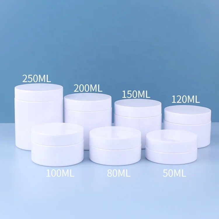 stock empty 50ml 80ml 100ml 120ml 150ml 200ml 250ml white pet cosmetic plastic jar with lid