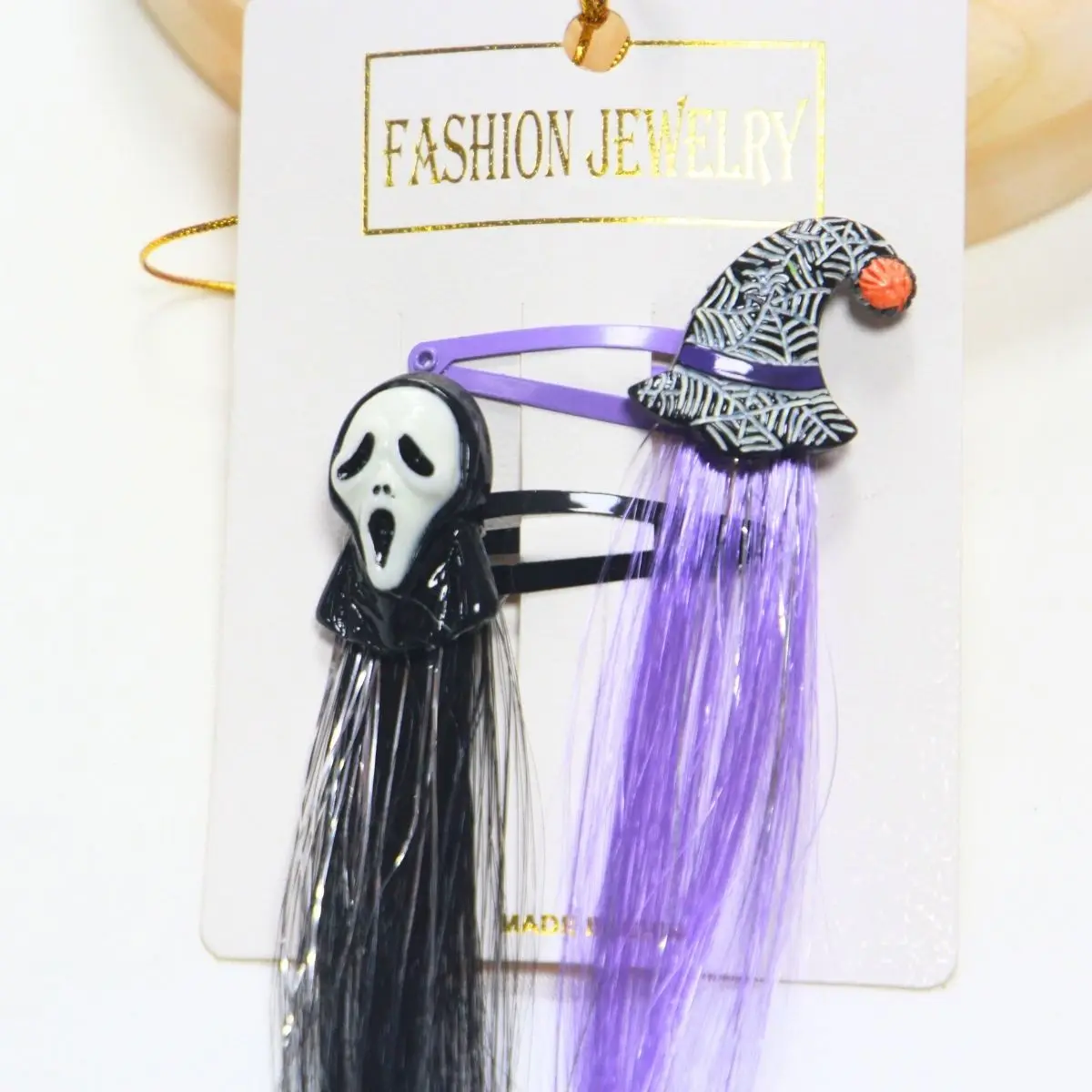 Anxin Halloween Witch Hat Ghost Tassel Wig Hair Clips For Kids Hair Extensions
