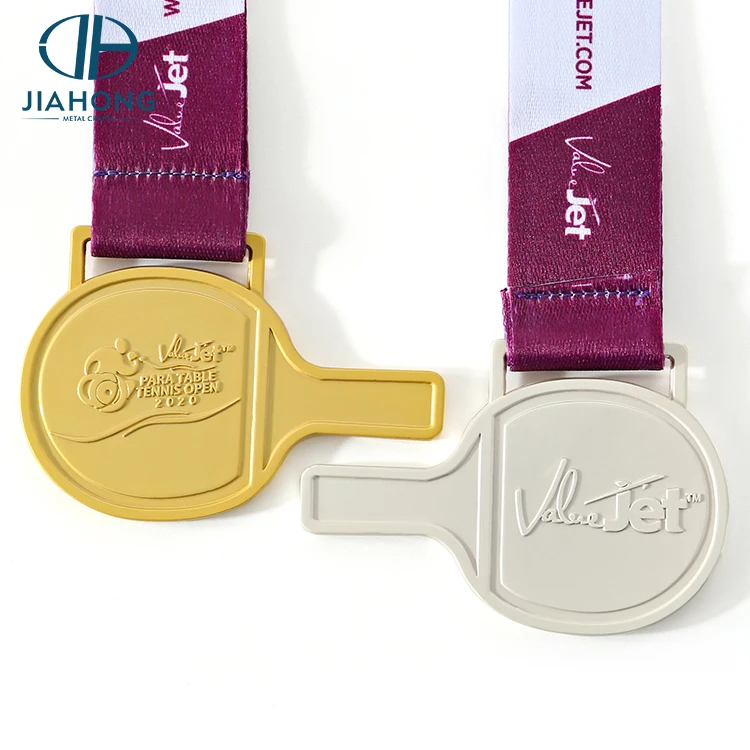 2022 Hot Selling Table Tennis Racket Shape Gold Silver Custom Medal Design Football Soccer Table Tennis Medals