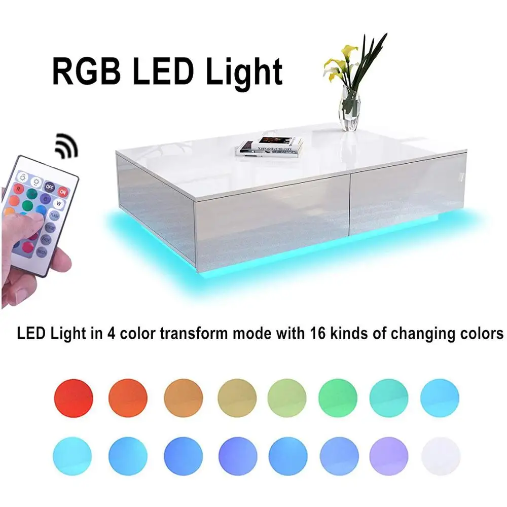 Современный кофейный столик со светодиодной подсветкой RGB и ящиками для хранения подставка телевизора высокий