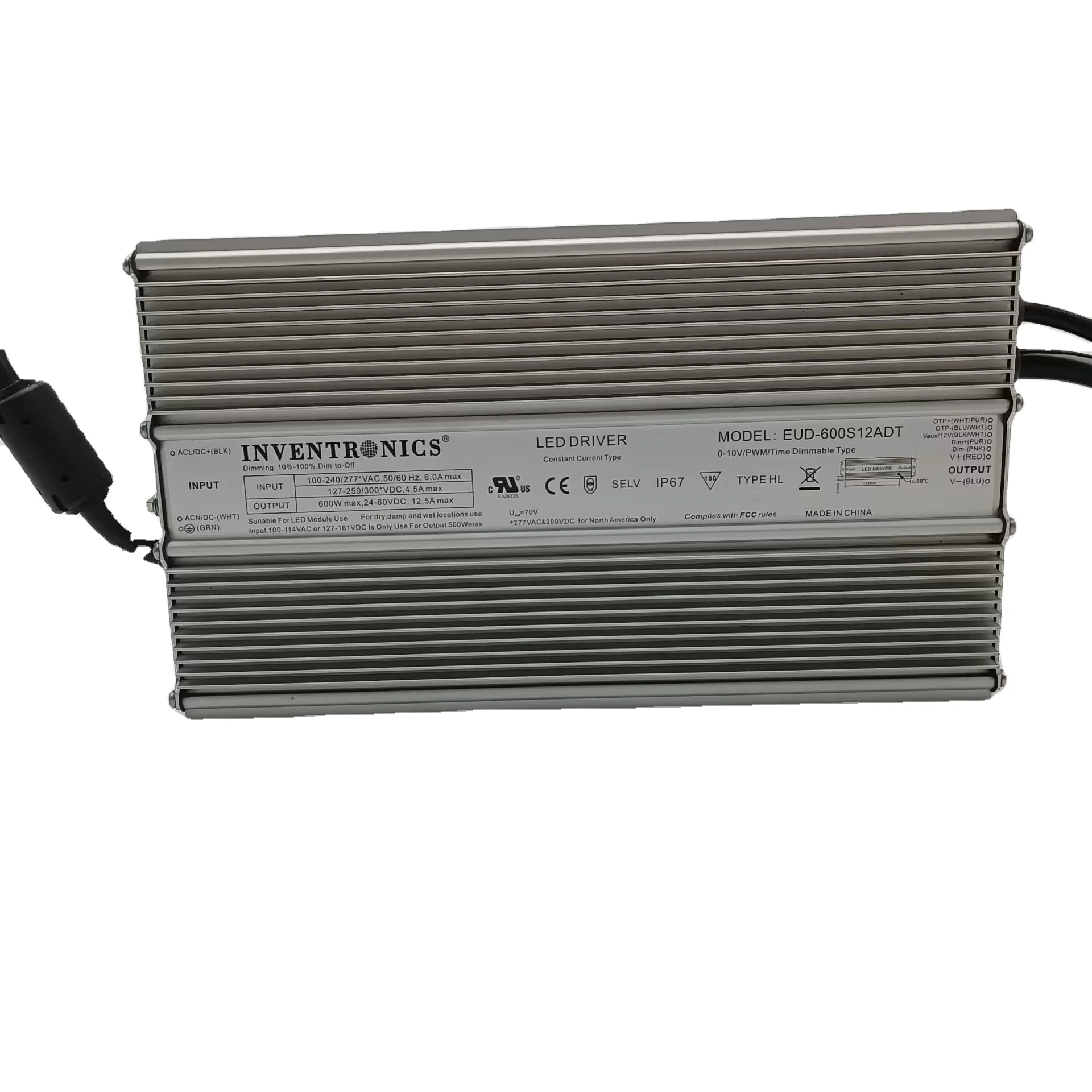 Inventronics Led Driver EUD-600S12ADT 90-305Vac 12Vdc 200mA 600W Programmable IP67 Driver with CE