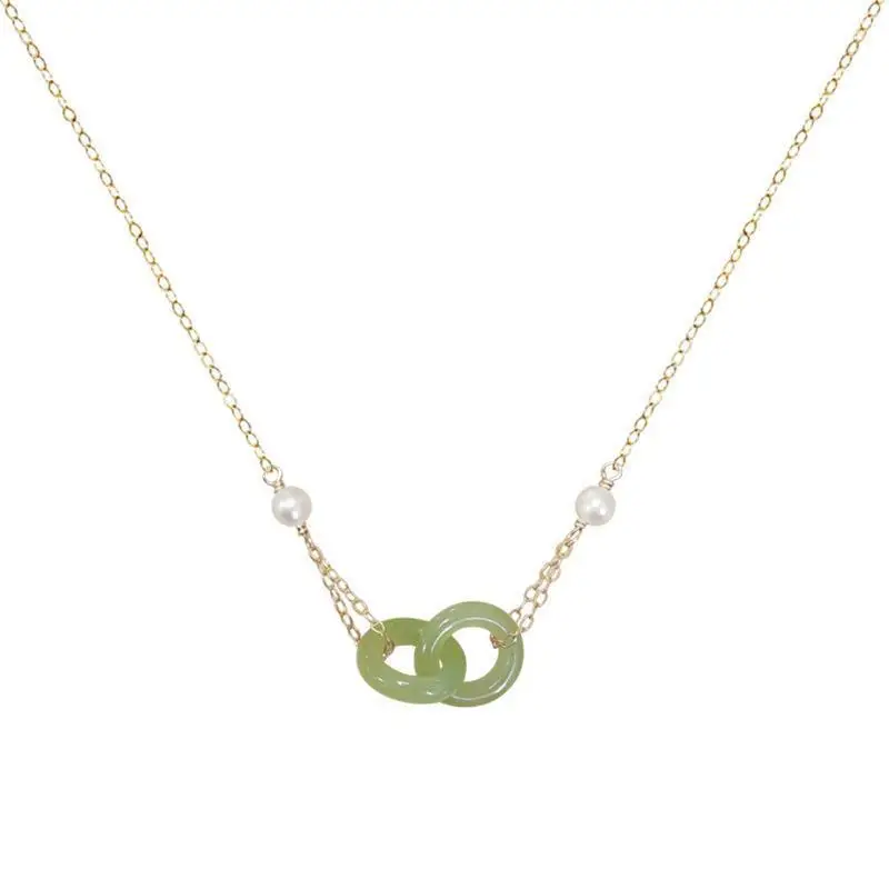 GT copper Natural Hetian Jade Double Round double round pendant necklaces  Healing Yoga Necklace for Women