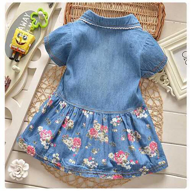 2024 New Fashion Baby girl dress  Toddler Bowknot Short Sleeve Princess Denim Dress