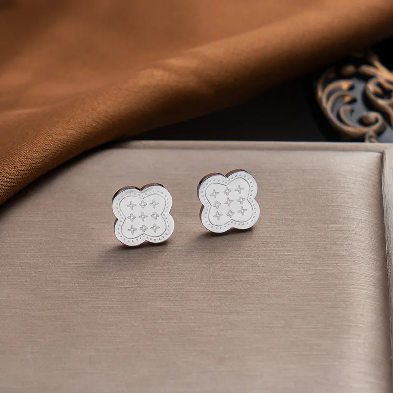 Hot Sale Luxury 18k Gold Plated Stainless Steel Jewelry Bracelet Lucky Ladies Four Leaf Clover Bracelet Necklace Earrings