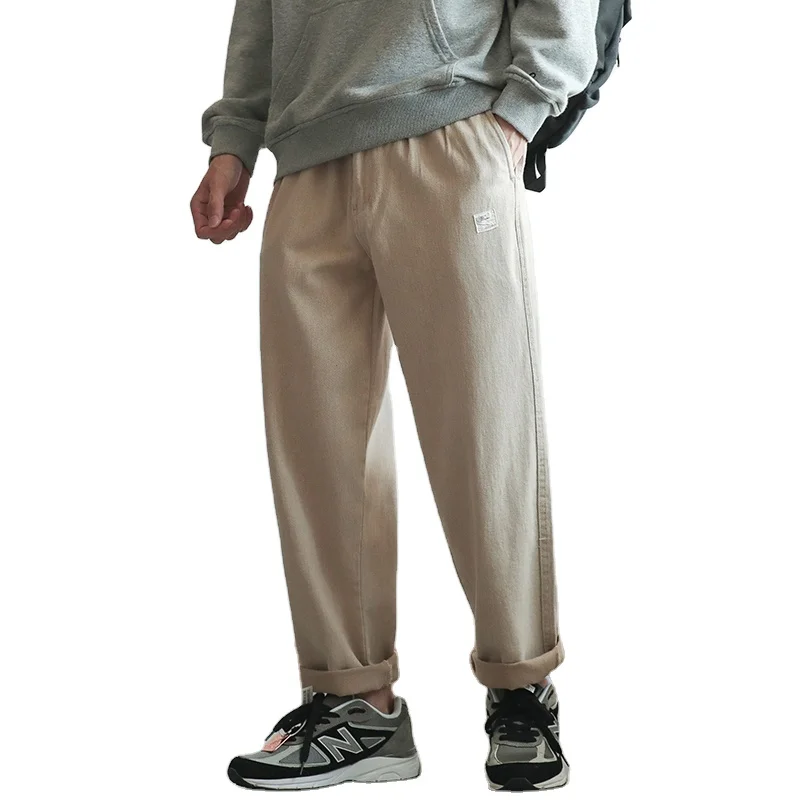 custom Jeans Solid Denim Length Straight Loose Males All-match Trendy Punk Baggy Retro Leisure Chic Cowboy wholesale Trousers