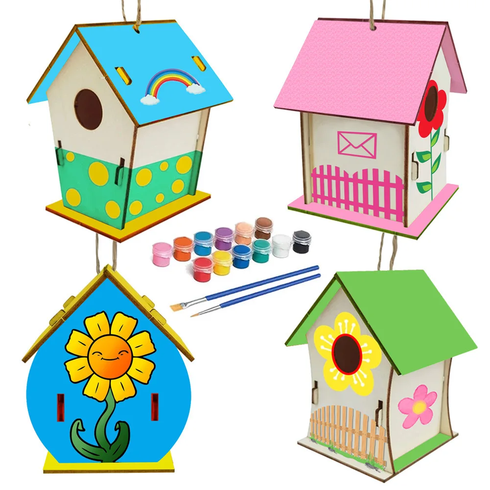 build a bird bungalow DIY kid art craft outdoor birdhouse kit