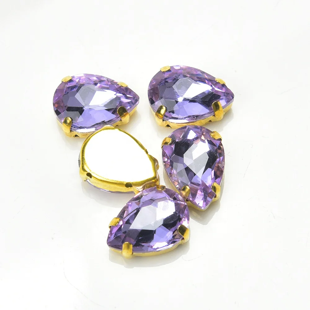 Water Drop Glass Rhinestone Gold Claw Setting Teardrop Shaped Crystal Sewing Charms Decorative Wedding Dress Jewelry Accessories