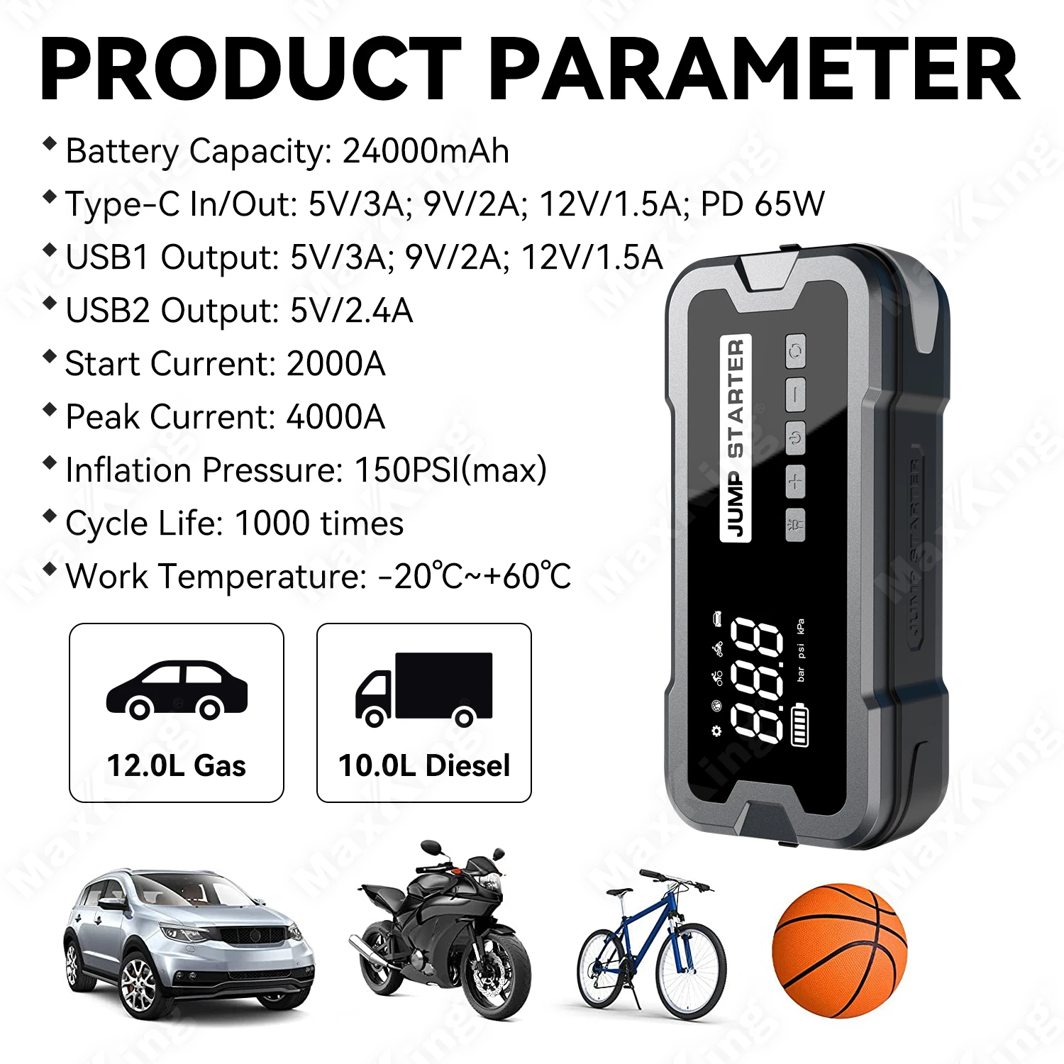 Q9 Portable car jump starter with LED screen fast charging multi-function emergency tool