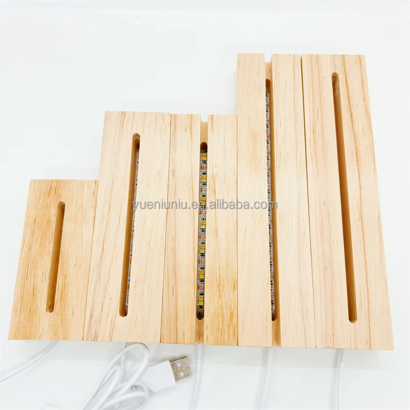 5v usb rectangle round 3d lamp led oval wooden wood led night light base