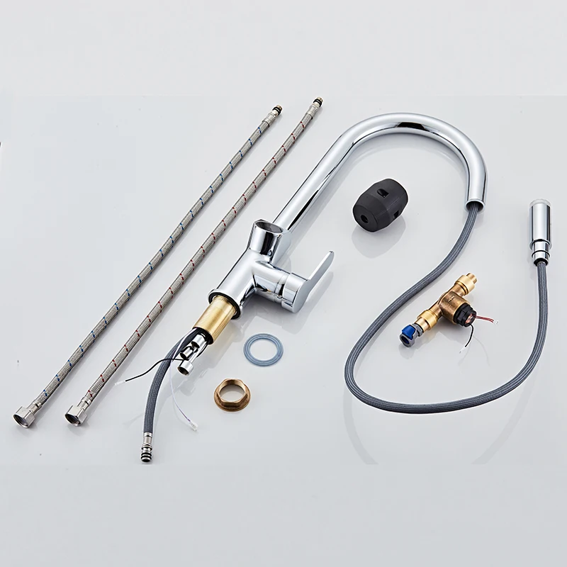 2022 New kitchen pull-out pull down faucet LED display hydroelectric power Thermochromic faucet spout