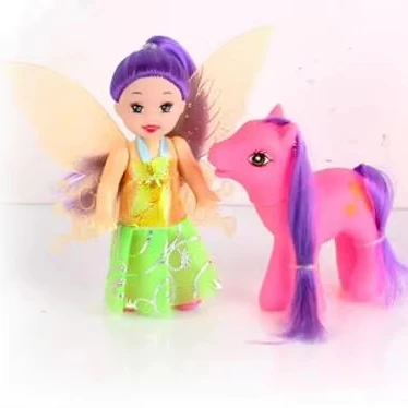 3.5 inch fashion doll angel wing with little horse toy mini promotion vinyl animal rubber toy horse doll for kids toy