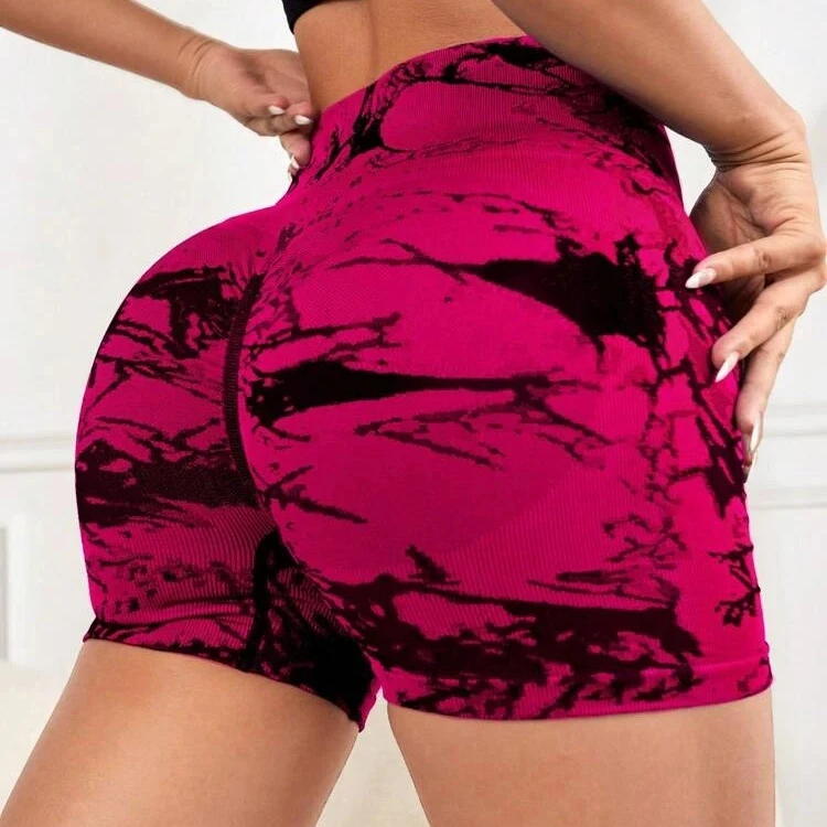 Women Booty Shorts Seamless High Waist Tie-dye Printing Tummy Control Compression Sports Biker Yoga Shorts Tie Dye