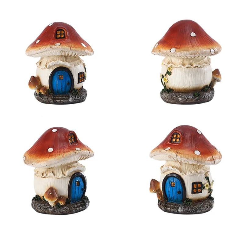 Time Slow 1pcs Fairy Garden Mushroom House Mini Gnome Room Villa Yard Ornament Gift Resin Craft Sculpture Outdoor
