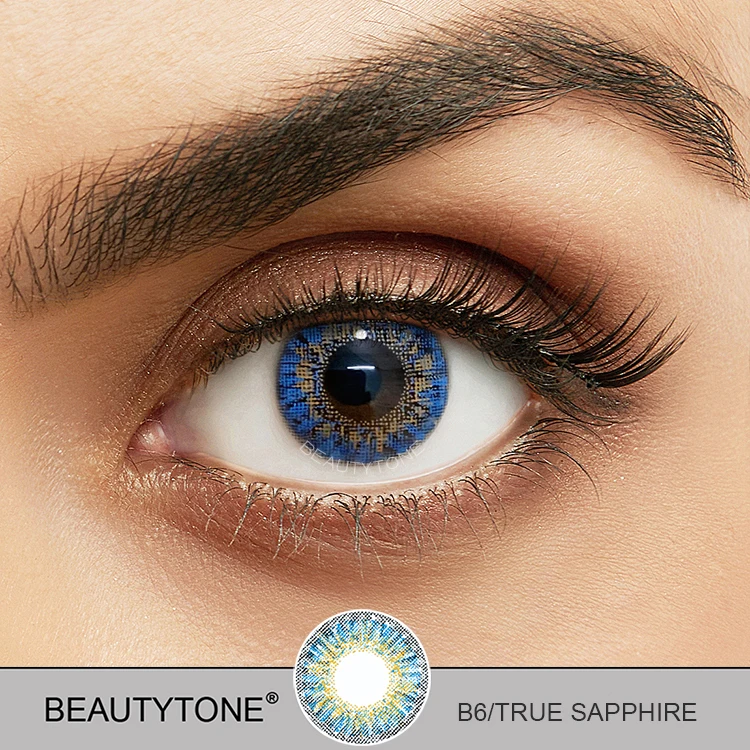 Оптовая продажа, дешевые контактные линзы BeautyTone, смеси натуральных сапфировых синих контактных линз, косметическая крышка, темные линзы для глаз, цветные контактные линзы