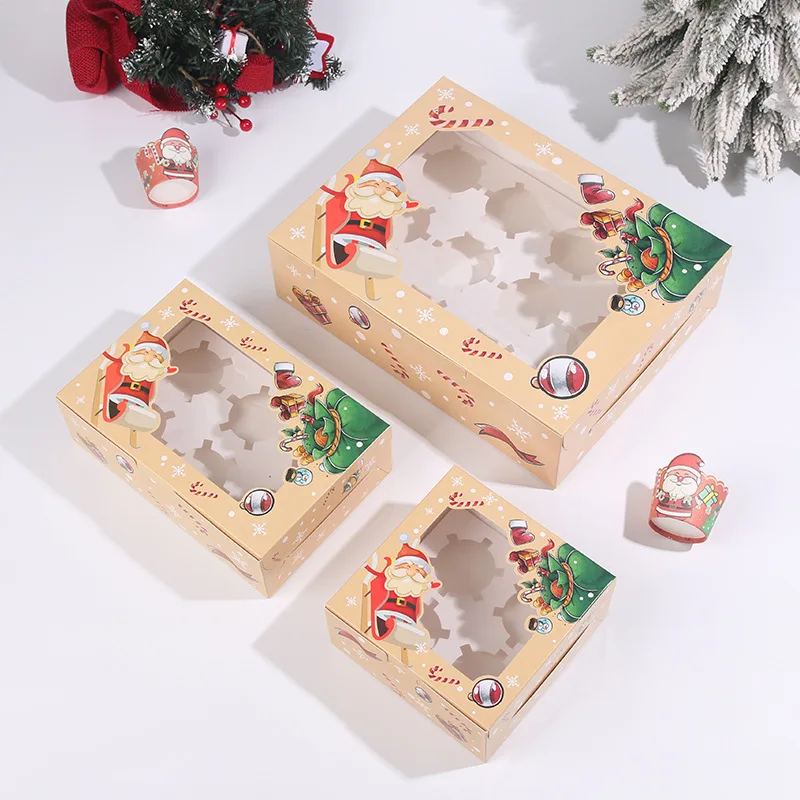 Best seller top window Christmas paper cupcake packaging box