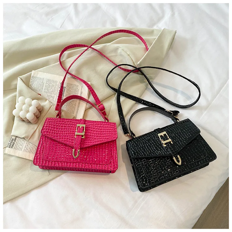 Z096 Fashion Handbags For Women Elegant Casual Ladies Horizontal Square Bags Crocodile Embossed Travel Flap Bag