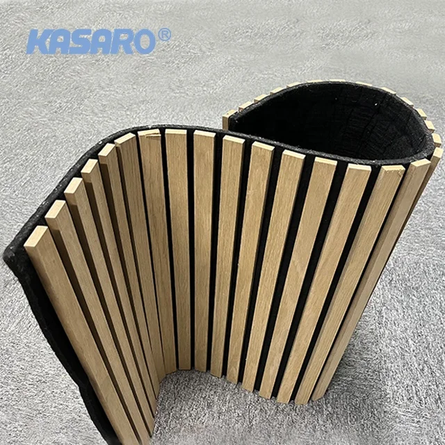 Kasaro CE Natural Oak Wood Flexible Wall Panel Mdf Pet Polyester Acoustic Panels For Studio Office Akupanel Slat Wall Panels