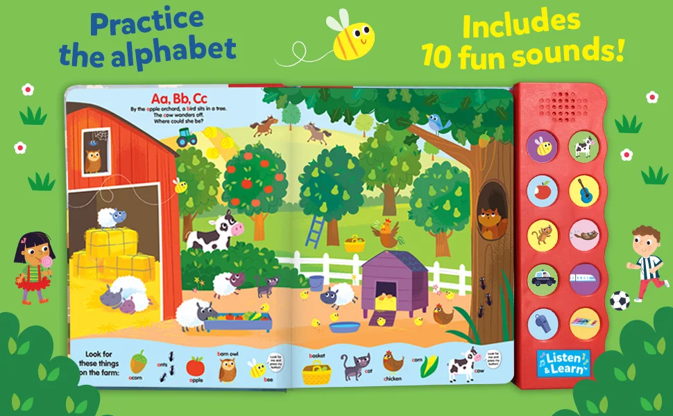 Searching and find Animals Learning Alphabet Arabic Kids Sound Board Book With Audio Button