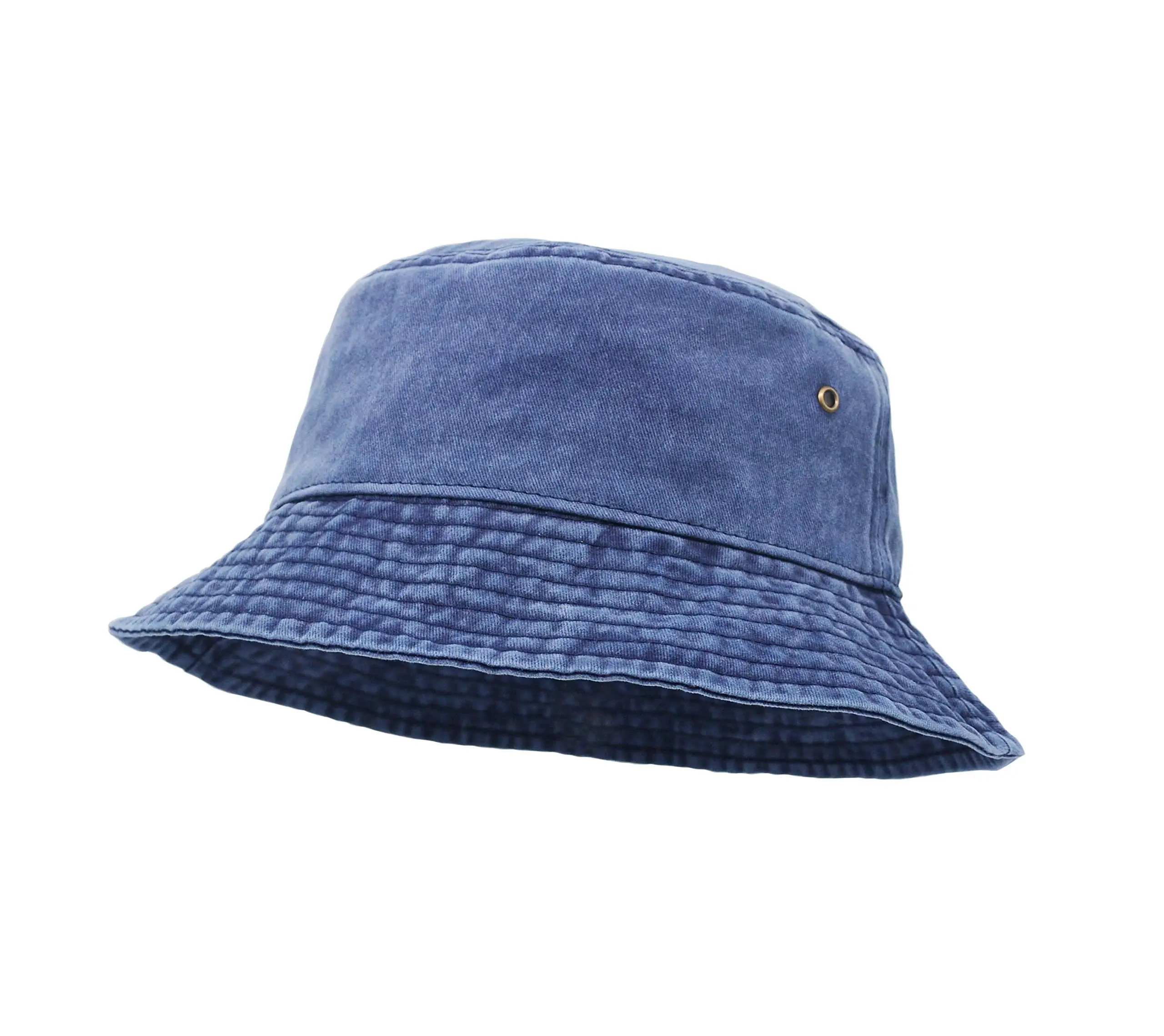 Navy Bucket Hat Wide Brim Washed Denim Cotton Outdoor Sun Hat Flat Top Cap for Fishing Hiking Beach Sports