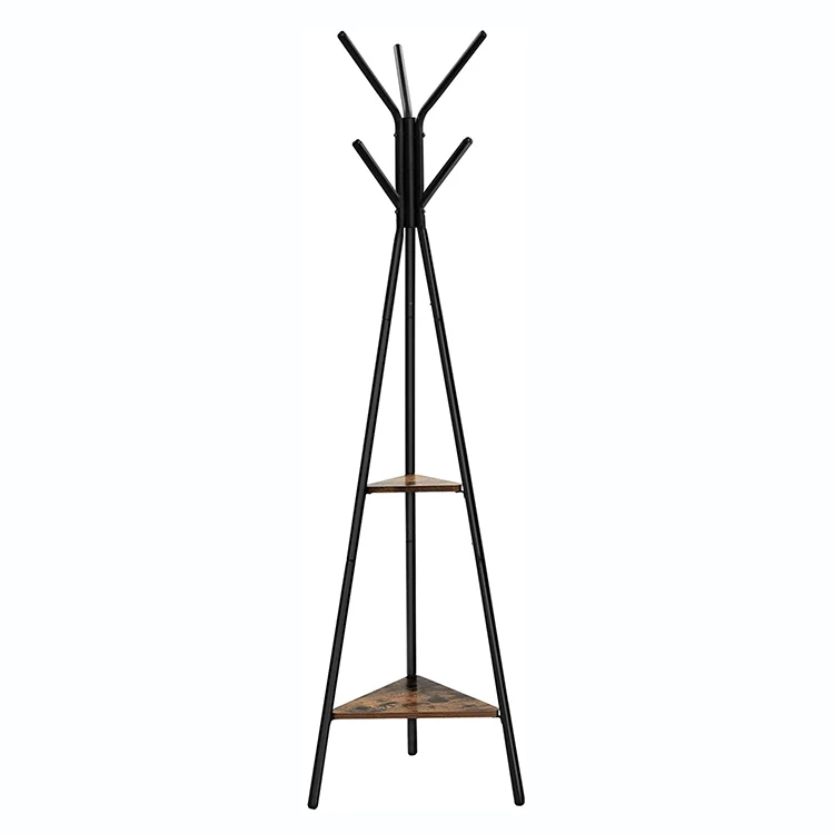 Rustic Wooden Rack Stand, Hanging coat rack,  Industrial Style Hall Tree Free Standing With 2 Shelves for Clothes, Hat, Bag