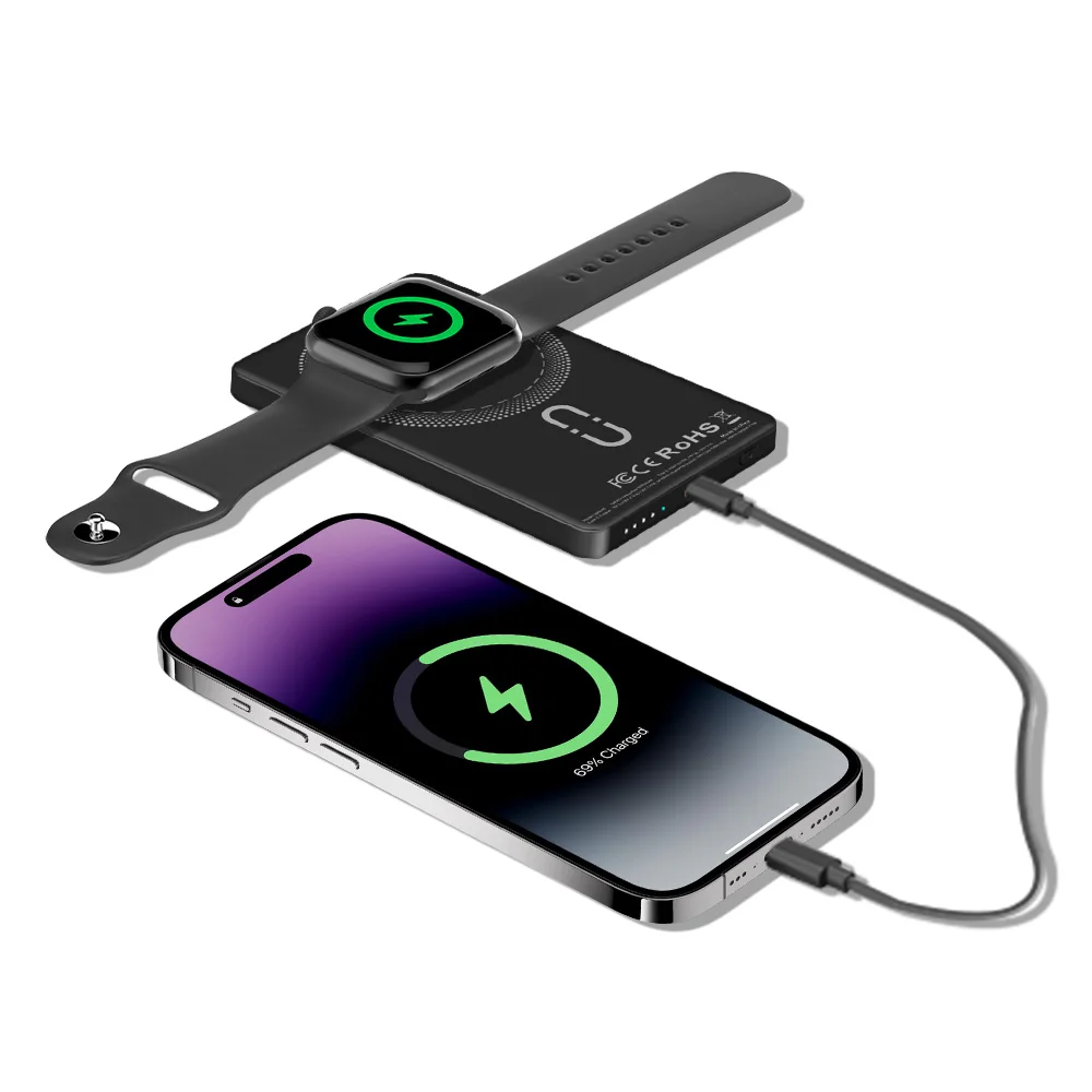 Whosale Magnetic Portable 5000mAh 4-in-1 Watch Charger 20W PD Fast Charging USB C Battery Pack for iP 16/15/14/13/12 Wire Charge