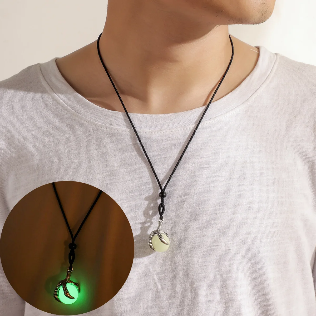 Punk Style Fashion leather rope Necklace Luminous Eagle claw with beads Pendant Necklace for Men Jewelry